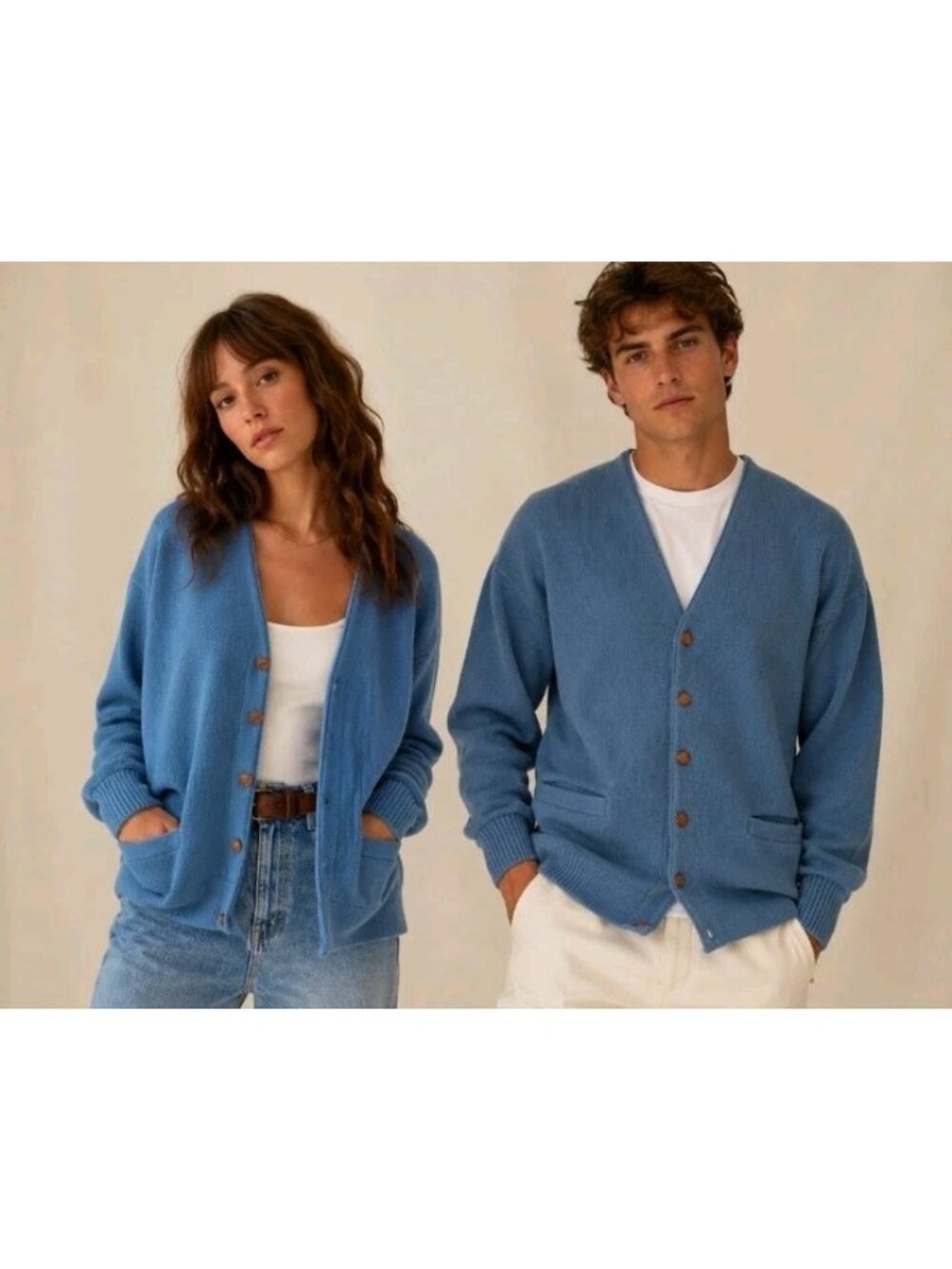 Vintage Grandpa Cardigan Outdoor Preppy School Work Casual Pockets Size M Blue